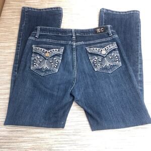 EC Denim Jeans Embellished Back Pockets Classic Everyday Relaxed Boot Cut Jeans